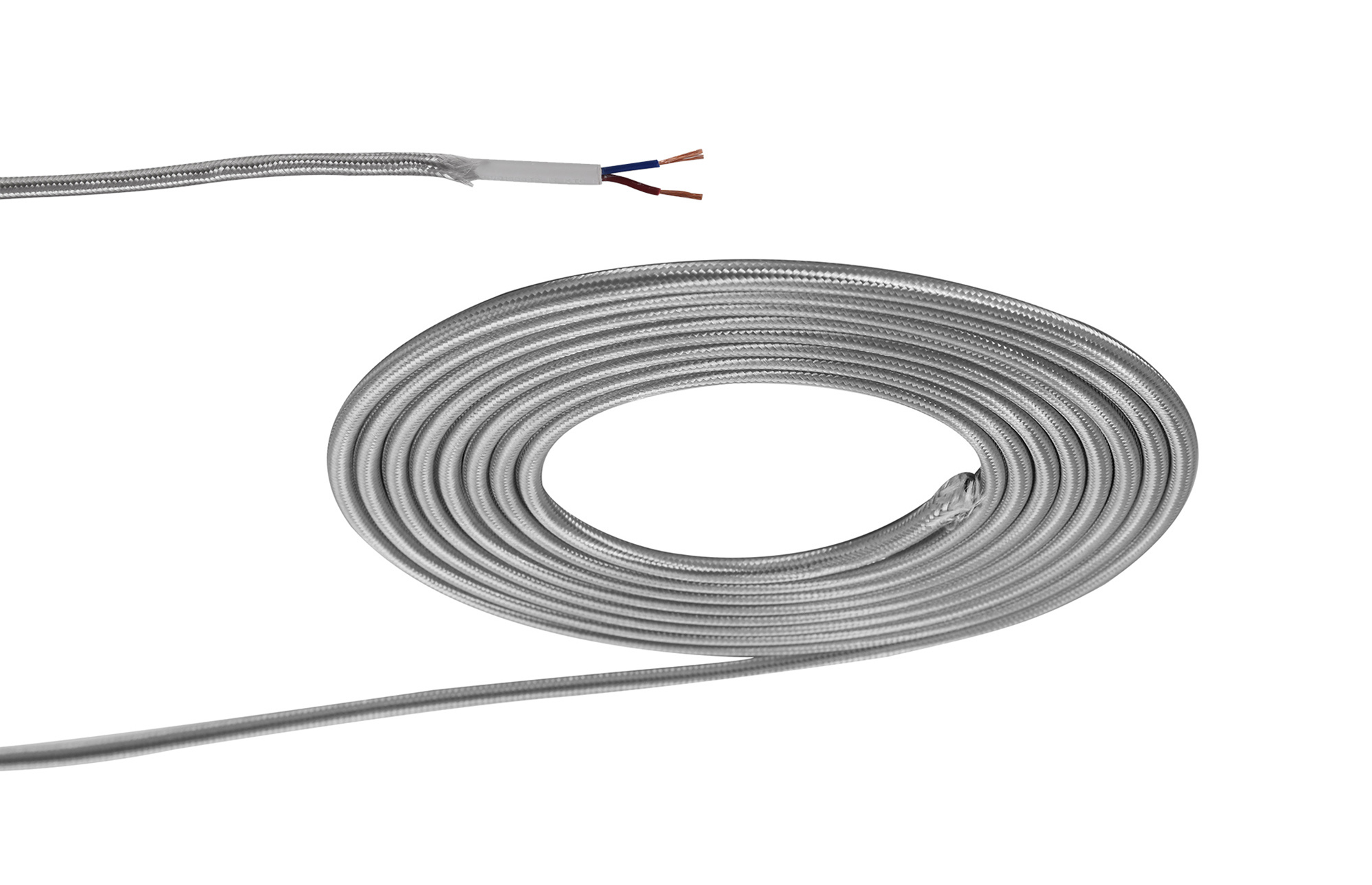 D0520  Cavo 1m Silver Braided 2 Core 0.75mm Cable
